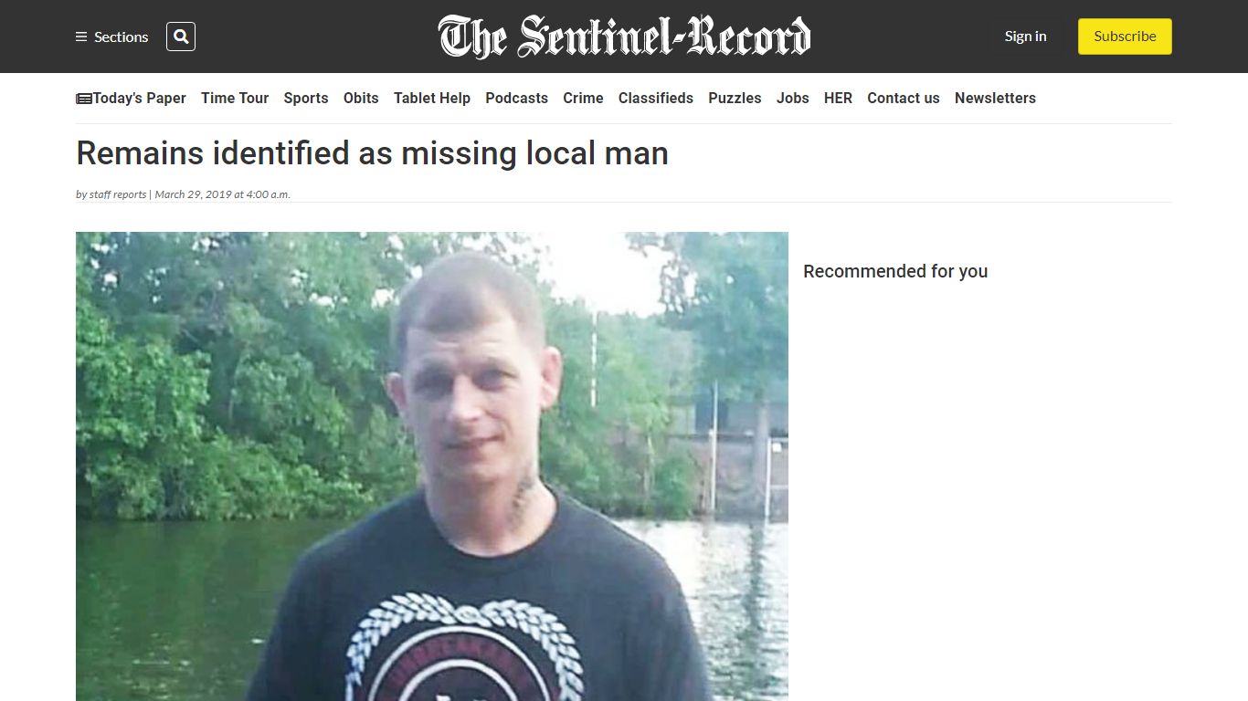 Remains identified as missing local man - The Sentinel Record